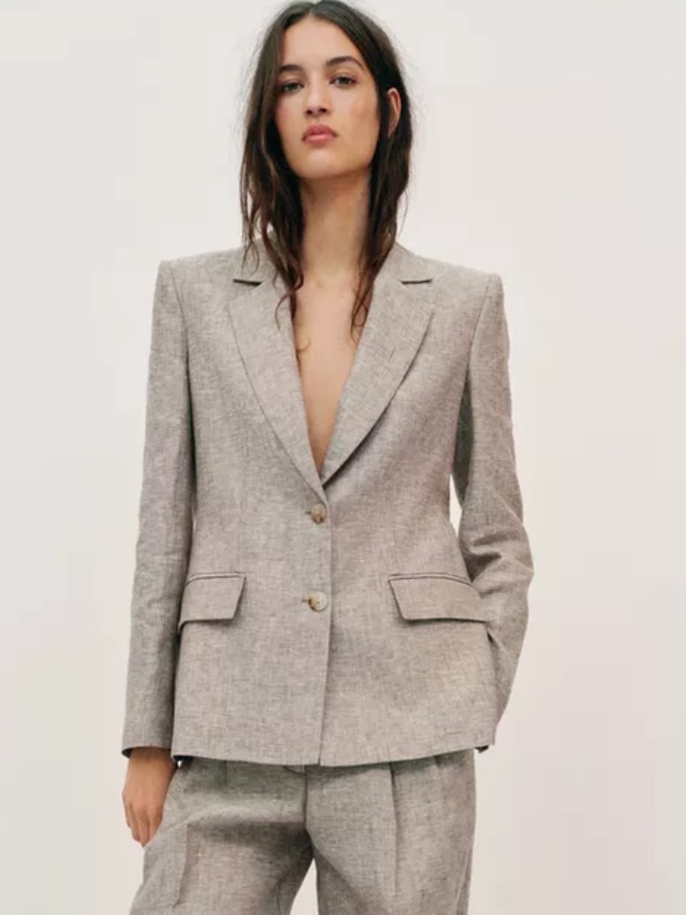 Zara NWT 100% LINEN SHOULDER PAD BLAZER 2601/832